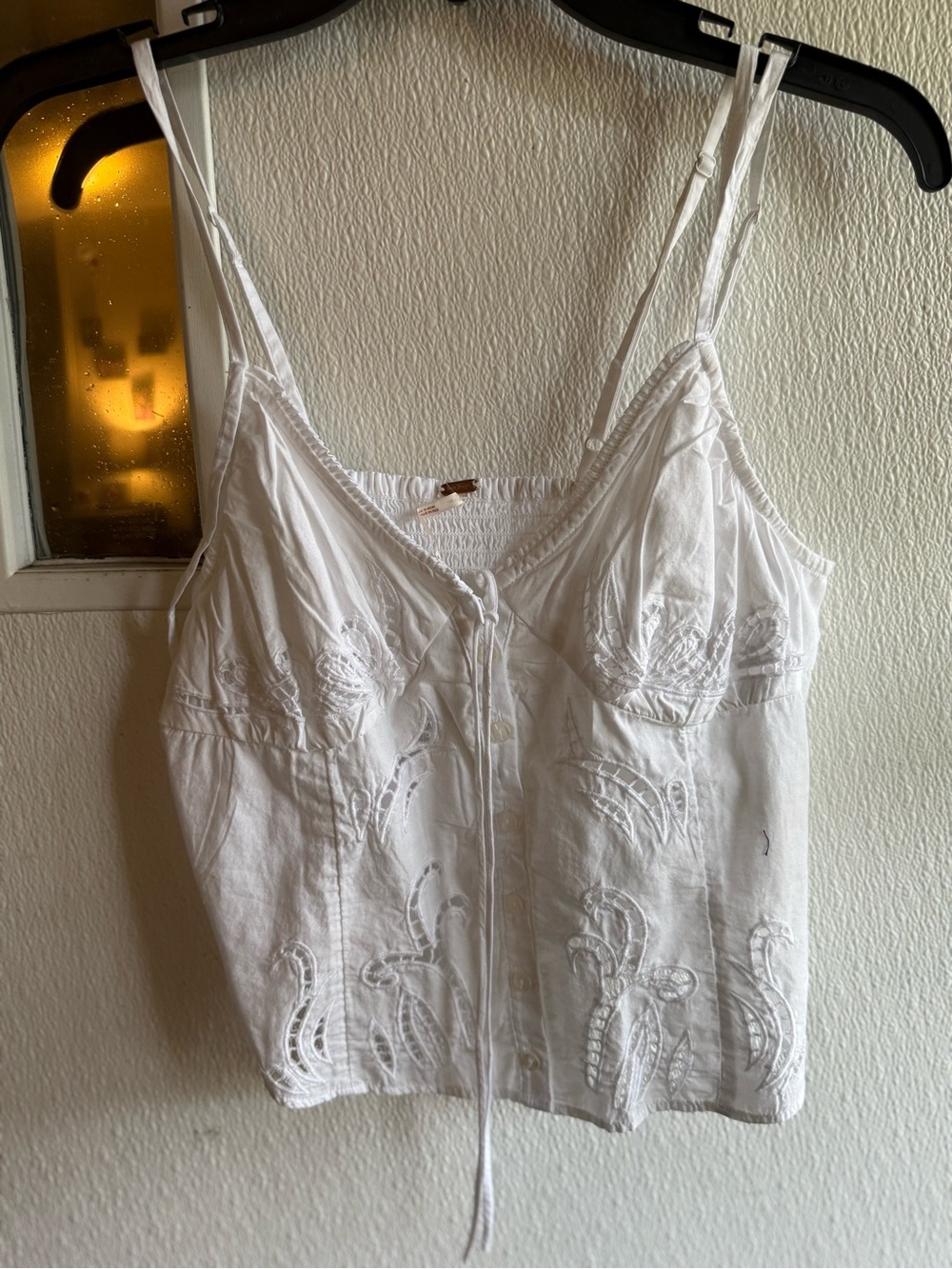 Free People White Embroidered Spaghetti-Strap Camisole